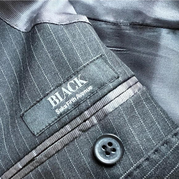 Black Saks Fifth Avenue charcoal gray wool pin strip 2 piece suit 44 R - Picture 12 of 16